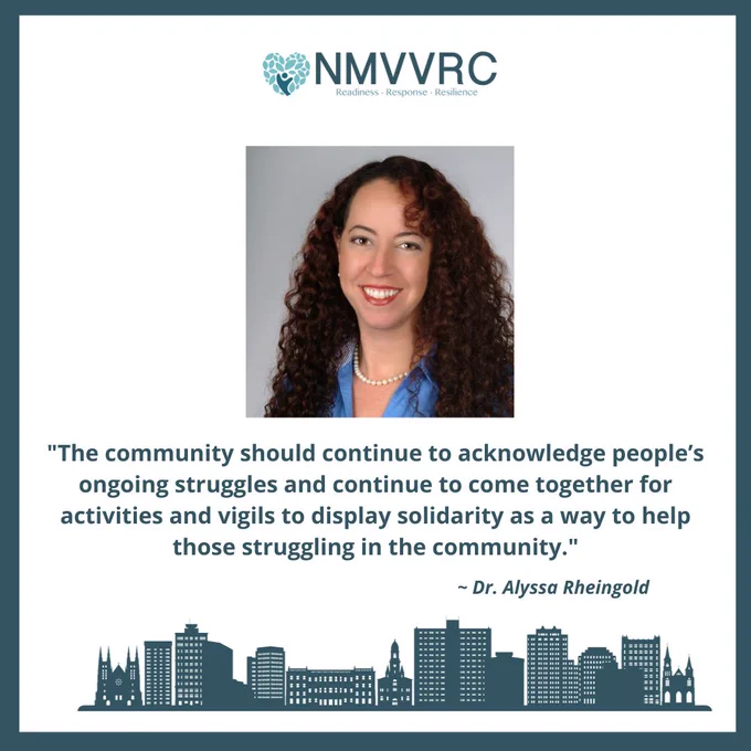 Dr. Alyssa Rhiengold spoke with Maine's Sun Journal about the future opening of the Lewiston community resilience center set to open in a couple of weeks. She stated, "The community should continue to acknowledge people's ongoing struggles and continue to come together for activities and vigils to display solidarity as a way to help those struggling in the community."