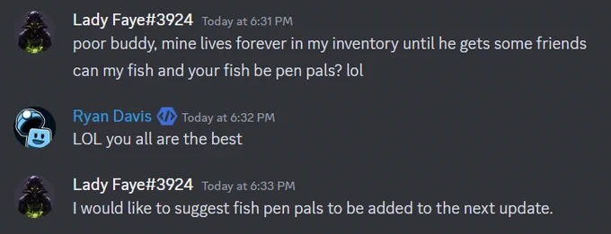 A screenshot of the discord server with fun interactions between people.