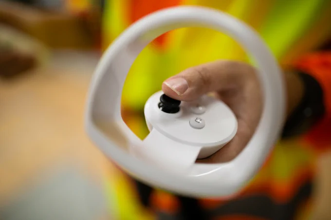 Close-up of a virtual reality handset. Photo by Peter Means/Virginia Tech.