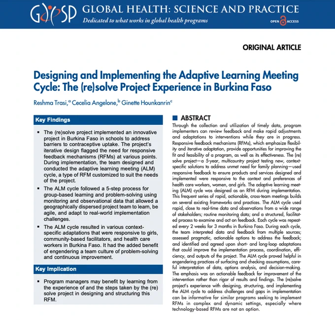 Adaptive Learning Meeting Cycle: The (re)solve Project Experience in Burkina Faso