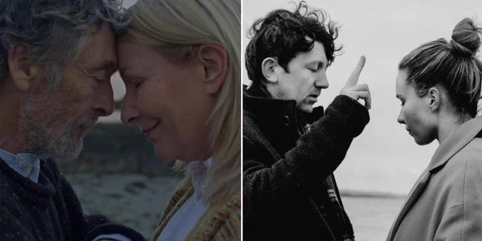 side by side screenshots from two short films, Viva and Communion