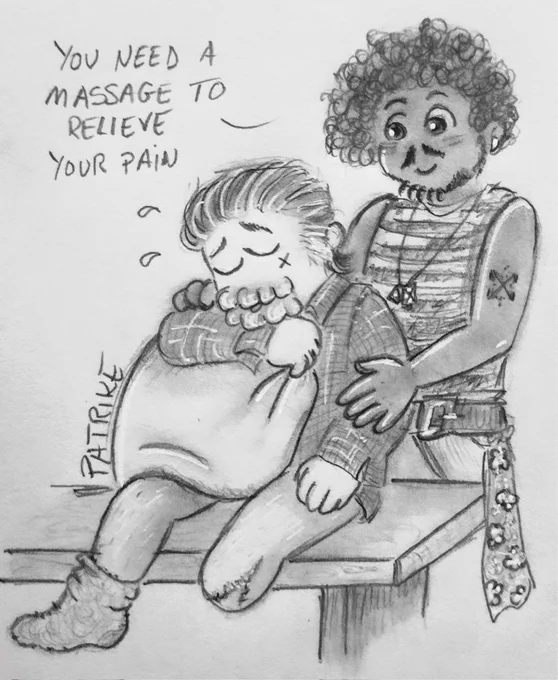 Roach says to Izzy: You need a massage to relieve your pain.
Izzy's crying and Roach hugs him 