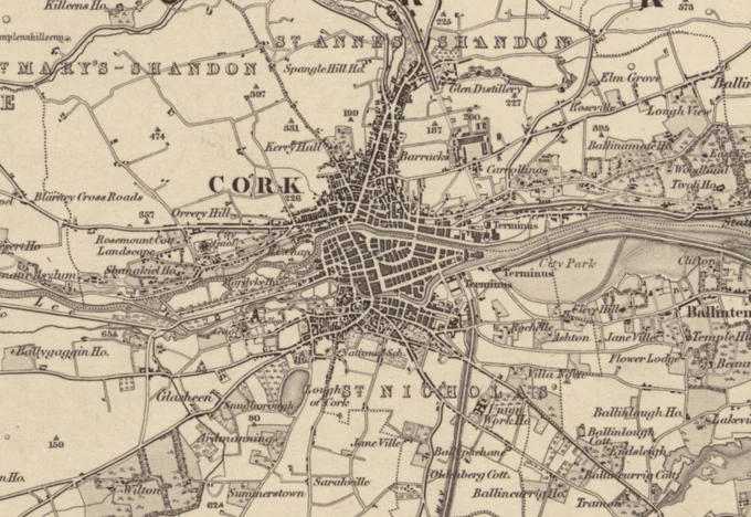 detail of the city of Cork from Ordnance Survey one-inch to the mile map
