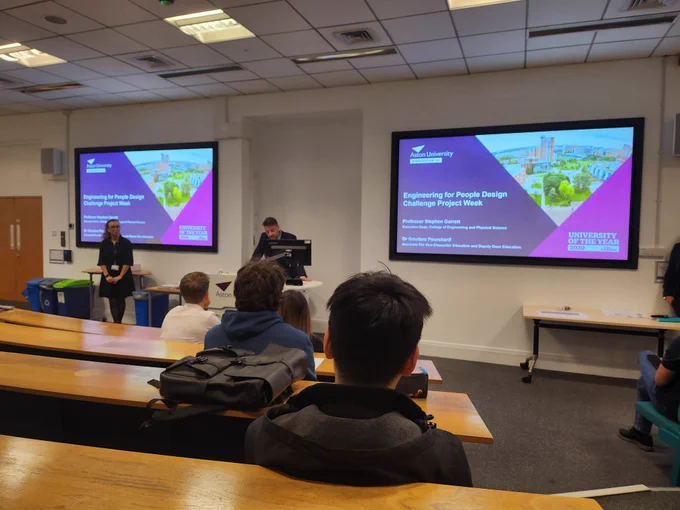 Professor Stephen Garrett opening the EWB competition at Aston University.