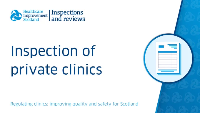 Graphic shows a hospital chart and the words Inspection of private clinics