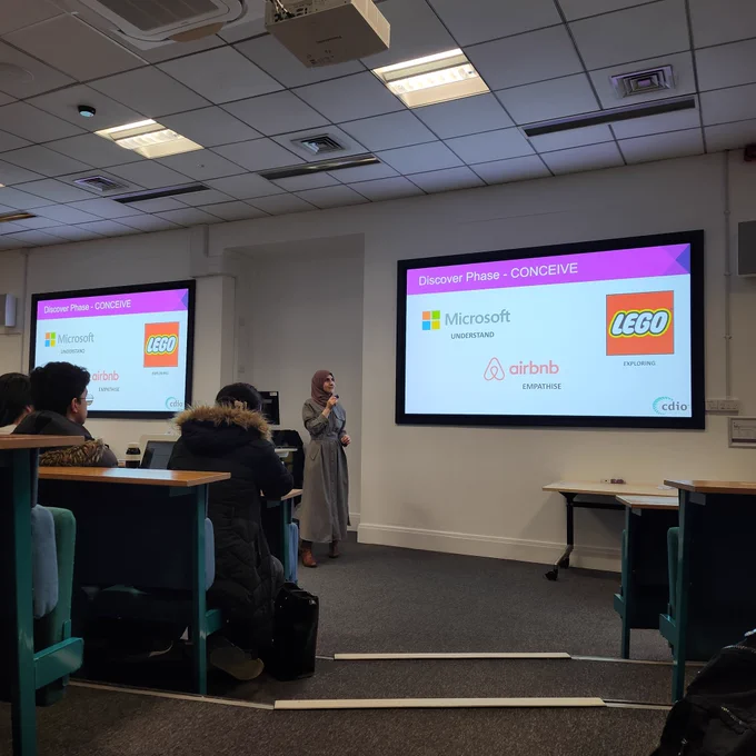 Dr Sarah Junaid explaining the first CDIO step - Conceive - to our students.
