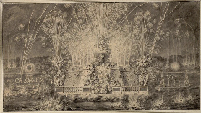 Etching of a large firework display