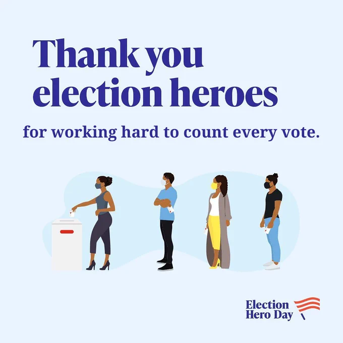 Thank you election heroes for working hard to count every vote.
Election Hero Day
People lined up at a vote box.