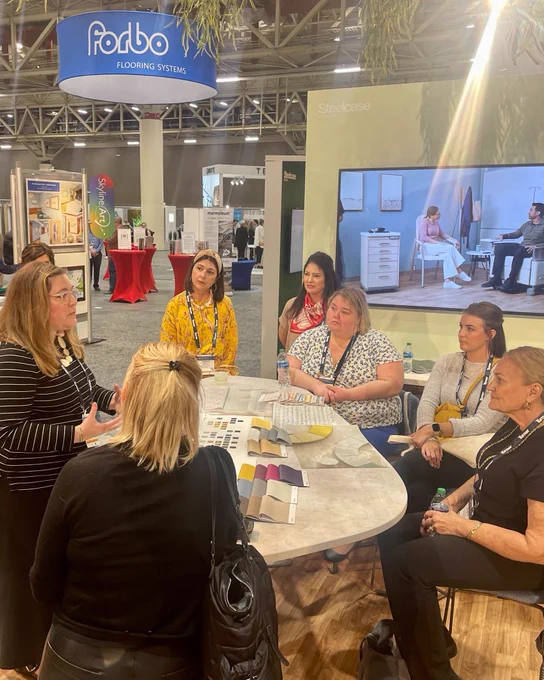 Sara Balderi, Design Director at Designtex speaks to a group of attendees at the Healthcare Design Convention.
