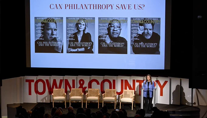 Town & Country magazine Editor-in-Chief Stellene Volandes speaking on stage at Town & Country Philanthropy Summit