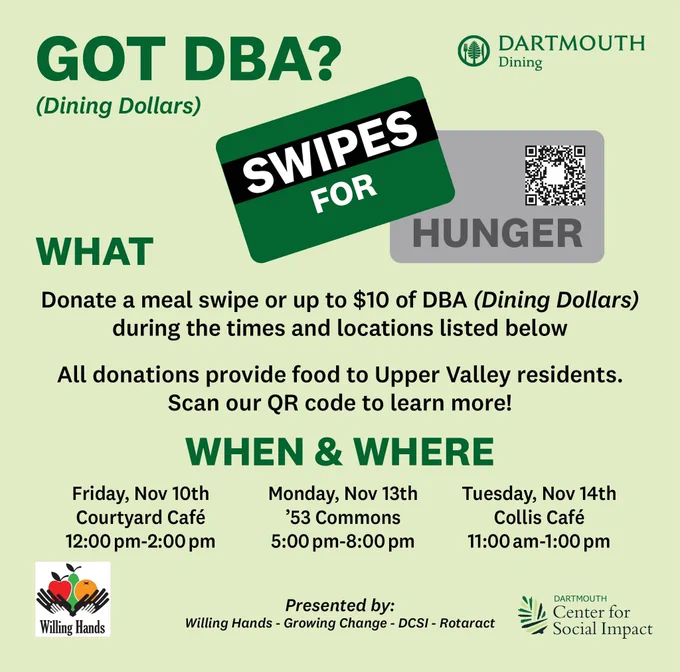 Here’s a graphic promotion for Swipes For Hunger which is happening on November 10th, 13th, and 14th.