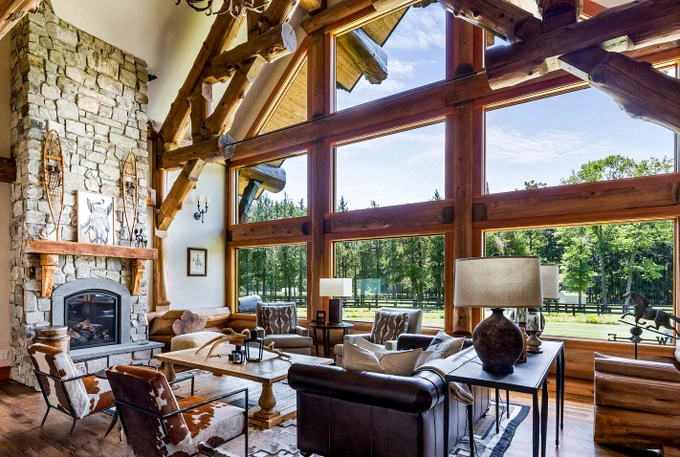 Our picture of the week is the beautiful great room with the exposed log trusses in a log home we built in New Jersey! 😍

#loghomebuilders #loghomes #loghomedesign #floorplans #design #westernredcedar #customloghomes #loghomelove #postandbeam