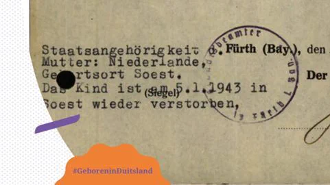 uitsnede van Duitse geboorteakte met vermelding overlijden van het geboren kind