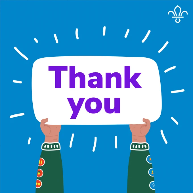 Thank you illustration with a bright blue background