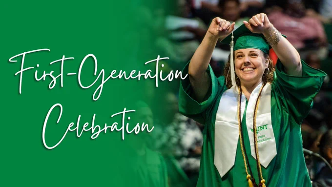 First Generation Celebration. First-generation student at graduation.
