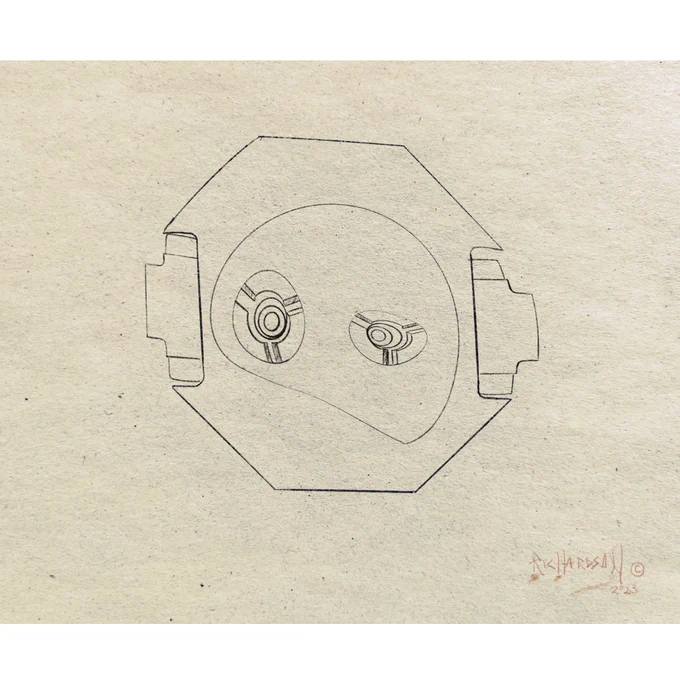 Pencil line drawing of a distorted RAFTI