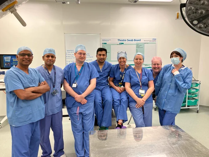 Some of the team involved in the first operations at Newark Hospital's new operating theatre are pictured inside the theatre on 6 November.