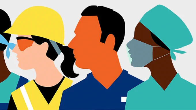 graphic to show 4 workers in different sectors such as health and construction.