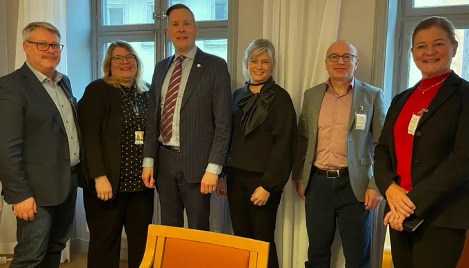 Från vänster: Jesper Olsson, Swedish Medtech, Ann-Charlotte Hammar Johnsson (M), Mats Green (M), Anna af Sillén (M), Johan Sittenfeld, Sveriges Ingenjörer, Teresa Jonek, Teknikföretagen.