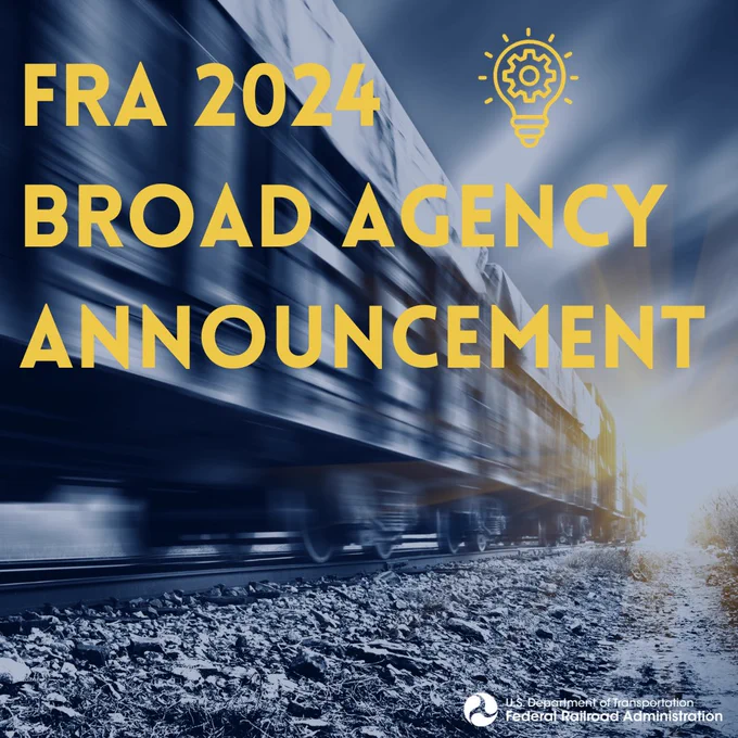 Text-FRA 2021 Broad Agencey Announcement. Image-train moving into sunlight. FRA LOGO