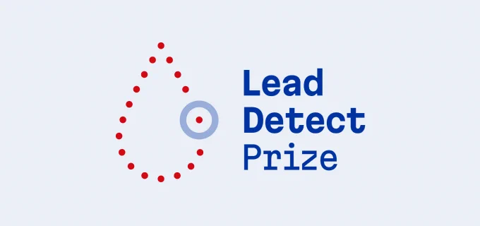 red blood drop graphic on left with Lead Detect Prize in blue lettering on right side of image