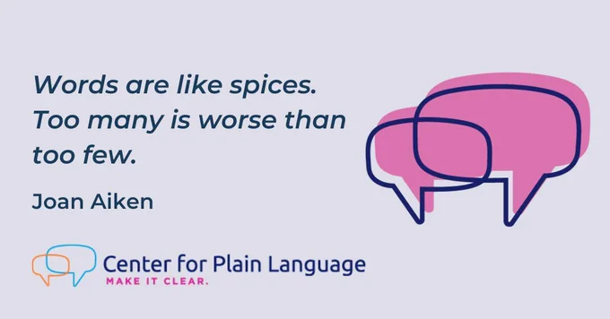 A decorative image features a quote that says: Words are like spices. Too many is worse than too few.  By Joan Aiken