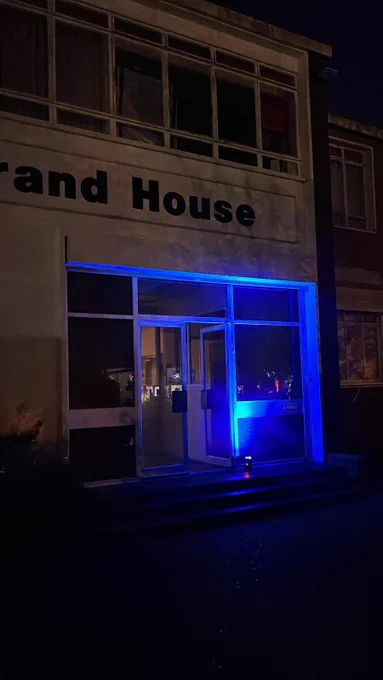 Durand House on Manor Royal, Crawley entrance with blue light