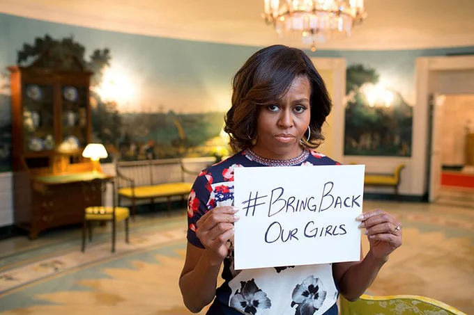 Michelle Obama, #BringBackOurGirls, 07.05.2014, www.wikimedia.org, in the public domain. 