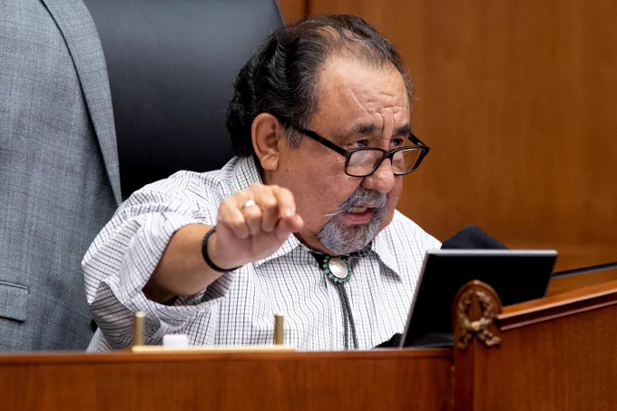 A photo of Rep. Raúl Grijalva speaking into a microphone. 