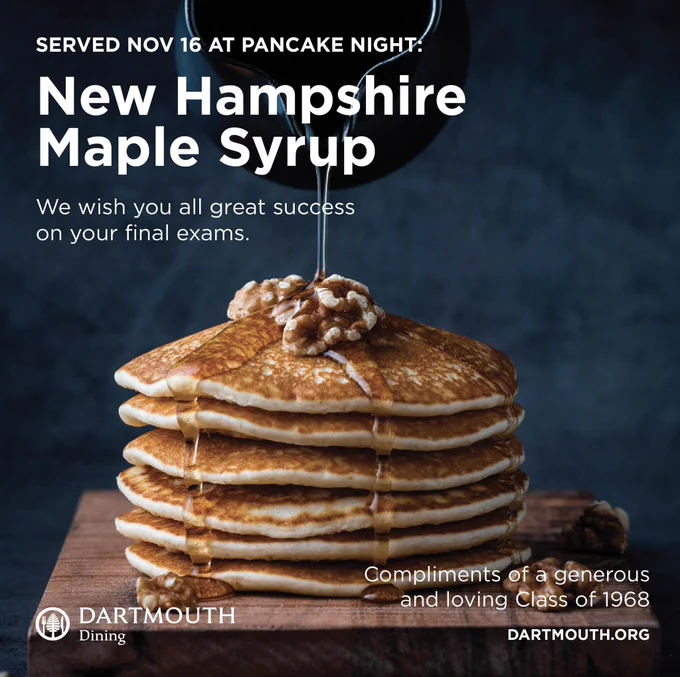 Graphic promotion for Pancake Night on 11/16 at 1953 Commons from 10 PM to midnight.
