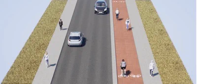 Visual of Cambridge Road Milton with separate pavements and a bi-directional cycleway.
