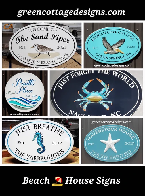 greencottagedesigns.com

Many of our signs include "hand painted" designs!

Solid PVC signs are ideal for the Beach, Islands, & Coastal climates!

Include your vacation rental identification number, location, vrbo, airbnb links and more!

Computer previews are provided for our customers to approve before any work is done on your sign!

Please inquire about International Shipping!

A USA Small Business!

Shop online at Etsy under the name green cottage design for more ideas & information!