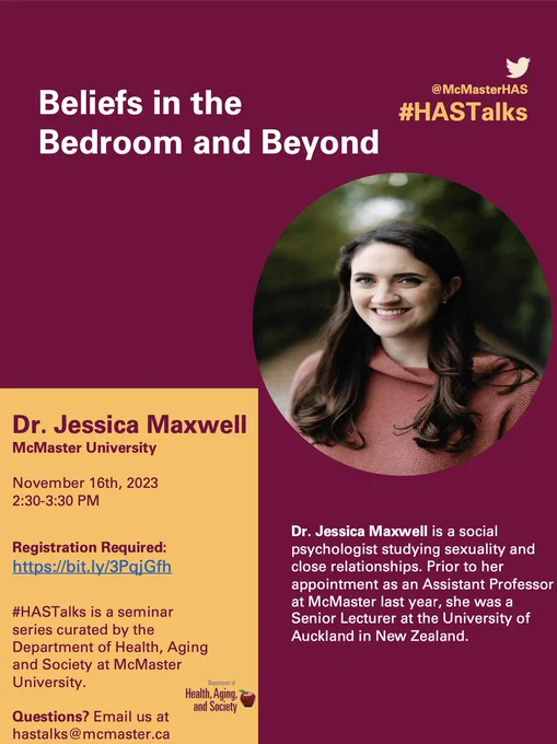 Promotional poster for #HASTalks seminar with Dr. Jessica Maxwell, @McMasterHAS assistant professor. Seminar details are included in the posting.