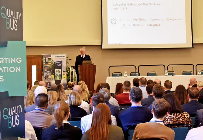 City Mayor Peter Soulsby speaking at Quality Bus event