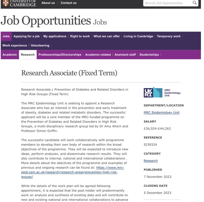 Photo of job advert web page - can be accessed by clicking link in main tweet text
