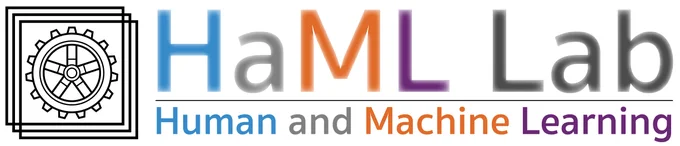 Human and Machine Learning Lab logo, with three converging boxes around a gear. The gear represents learning mechanisms, and the boxes represent a process of converging on common understanding of human learning and high-performance machine learning.