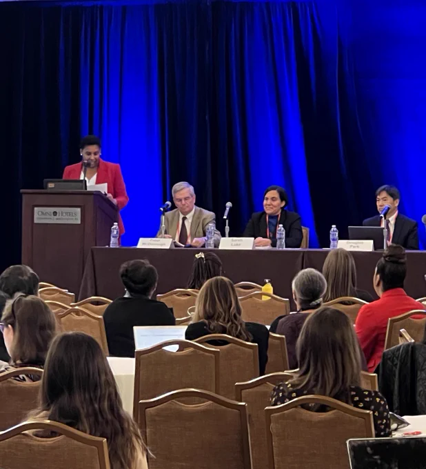 NACUA's Fall 2023 CLE Workshop in Washington, DC. The opening plenary session with welcome remarks by NACUA President & CEO Ona Alston Dosunmu. Plenary panelists are Peter McDonough, Sarah Luke, and Douglas Park.