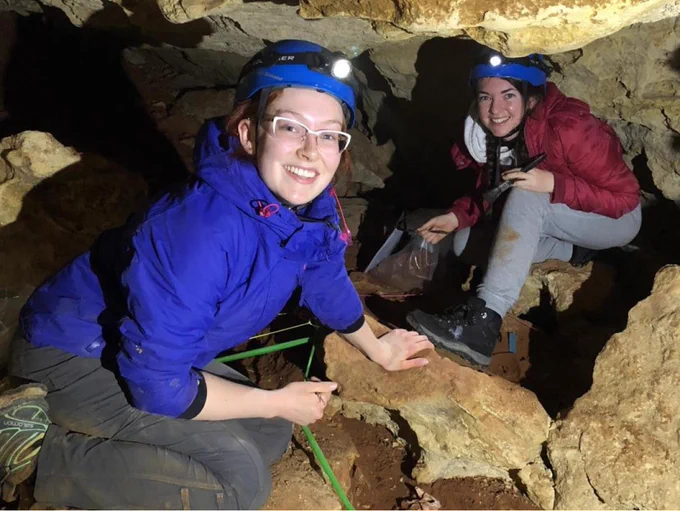 Liz's image ‘The thrill of discovery’ shows two of Liz’s students, Rachel Atkins and Rhianna Power, who were photographed excavating 78,000-year-old megafauna fossils in a cave at Naracoorte during their Field Palaeontology course. 