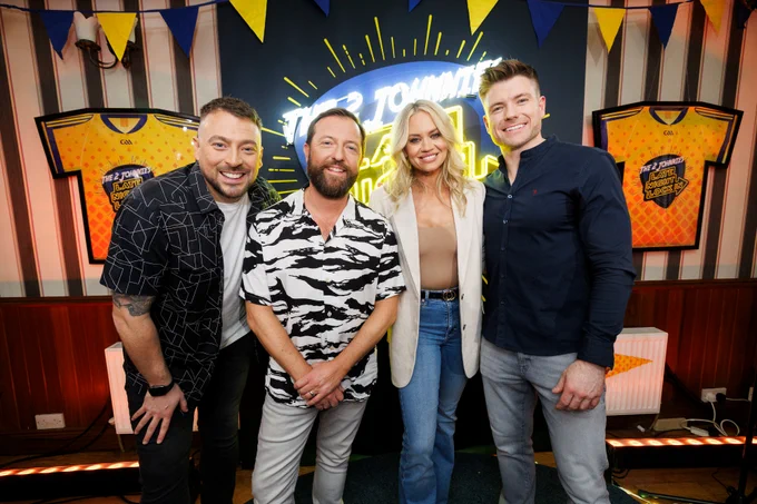 Picture of Johnny Smacks, Andrew Maxwell, Kimberly Wyatt and Johnny  B on the set of The 2 Johnnies Late Night Lock In
