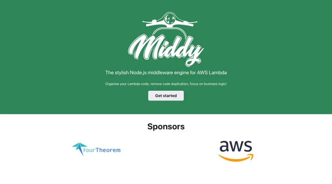 The middy Logo with its main sponsors: fourTheorem and AWS