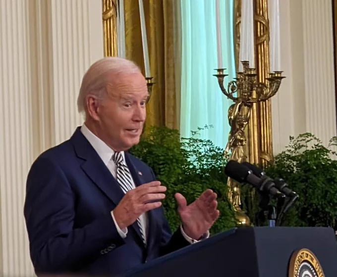 President Biden speaking at the AI Executive Order signing ceremony.