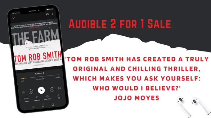 Audio cover of The Farm by Tom Rob Smith. Audible 2 for 1 Sale. 'Tom Rob Smith has created a truly original and chilling thriller, which makes you ask yourself: who would I believe?' JOJO MOYES
