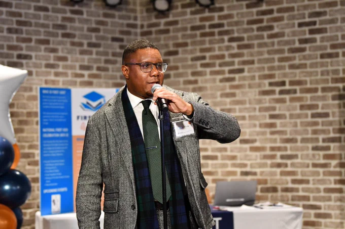 Clarence Lang, Susan Welch Dean of the College of the Liberal Arts, speaks to guests at the First-Gen Community Night in the HUB-Robeson Center at Penn State University Park.