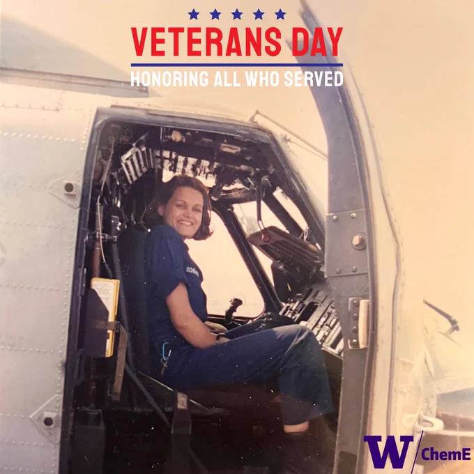 The Chemical Engineering department is fortunate to have veterans among both students and staff. 

While this holiday happens only once a year, our appreciation for the commitment and gratitude for the courage of our veterans persists year-round.

Kristin Bennett, ChemE undergraduate, president of WChE (Women in Chemical Engineering), chair of the Universal Design Sub-Committee for DEI (Diversity, Equity, & Inclusion) and researcher in the Nance Lab (@nance_lab) was an MM(N)2 (SW) in the US Navy aboard the USS Carl Vinson. Kristin’s can-do attitude and willingness to advocate for social and institutional progress speaks volumes about the quality of her character and the virtues she represents.
We are lucky to count such exemplars of perseverance, integrity and ingenuity in the ranks of ChemE. 

Thank you for your service, Kristin and all the veterans who call UW ChemE home!

