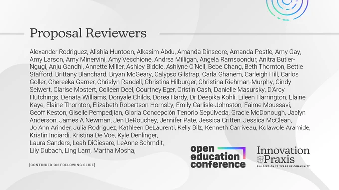 List of Proposal Reviewers for OpenEd23