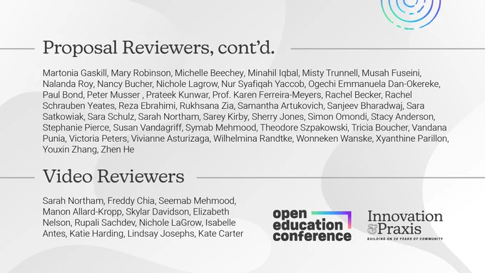 List of Proposal Reviewers and Video Reviewers for OpenEd23