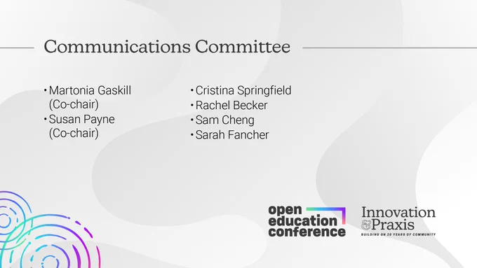 List of members of the Communications Committee for OpenEd23
