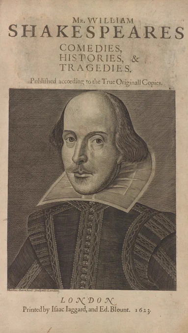 Close up image of the portrait page of Shakespeare's First Folio. From the collection of the University Library
