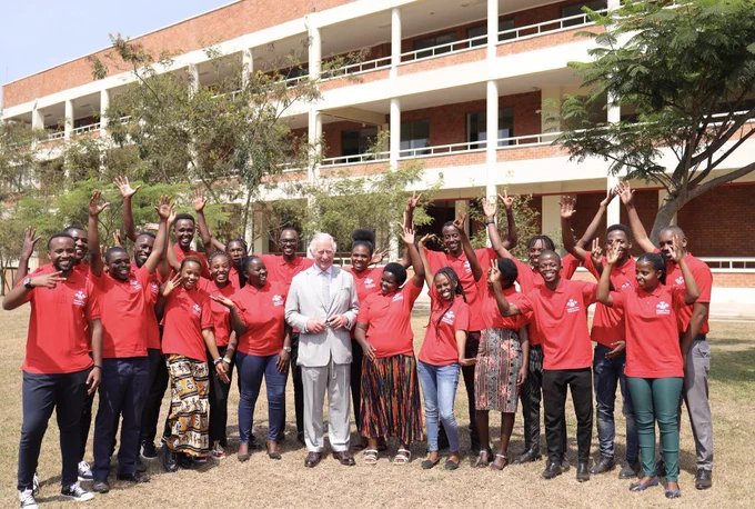 The former Prince of Wales with participants on Prince’s Trust International programmes, Rwanda 2022.