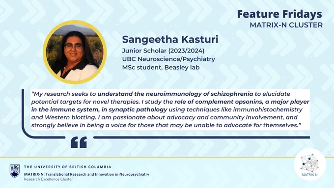 Abstract blue background with photo of Junior Scholar. The poster includes the name, title and affiliation of the scholar at the top, and a quote in the middle of the page.